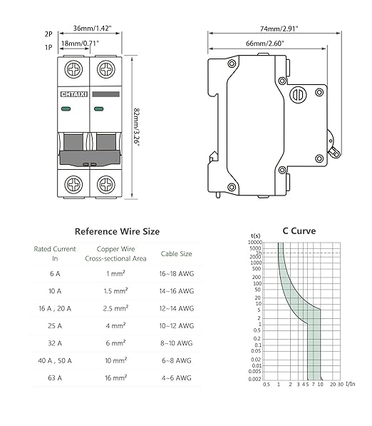 AC Miniature Circuit Breaker, 50 Amp 120V/240V 1 Pole DIN Rail Mount Circuit Breaker, Thermal Magnetic Trip, Solar AC Disconnect Switch MCB C50