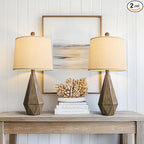 PoKat 23'' Farmhouse Table Lamps Set of 2, Brown Rustic Lamps for Living Room Bedroom Night Stands, Bedside Nightstands Living Room Table Lamps for End Side Table, Dark Wood Grain