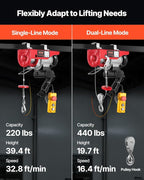 VEVOR Electric Hoist with Remote Control, 440 lbs Material Handling Tool, 110V Electric Hoist with 14ft Remote Control for Factories, Warehouses, Construction Site, Attic