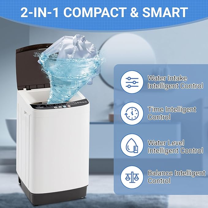16lbs Portable Washing Machine, 2.0 Cu.Ft Full Automatic Washer and Dryer Combo with 8 Wash Programs, Compact Laundry Washer for Apartment, Dorm, RV, Small Spaces, Lavadora