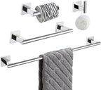 Suyar Bathroom Accessories Set Polished Chrome, SUS 304 Stainless Steel Bathroom Hardware Set 4 Pieces, Include Robe Hook, Toilet Paper Holder, Hand Towel Holder, Towel Bar, Wall Mounted
