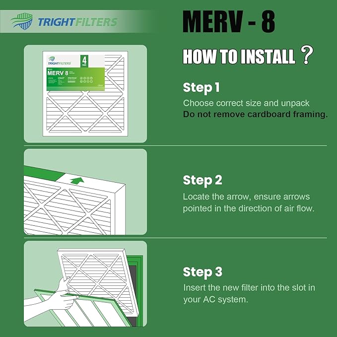 18x24x1 Air Filter 4 Pack, MERV 8 Pleated Dust Defense Air Filters Replacement for Air Conditioner & Furnace, Durable & Lightweight