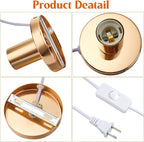 Tuanse 2 Pcs Polished Metal Desktop Lamp Base E26 E27 Screw Light Bulb Holder Sockets Night Light Base Lamp Replacement for Holding Bulb 6 Feet Cord on Off Switch Plug(Gold)