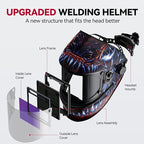 ARCCAPTAIN 3.94"X3.66" Welding Helmet Auto Darkening, 1/1/1/1 Top Optical Clarity Large Viewing Screen Solar Power Welding Hood with 4 Arc Sensor, Wide Shade 4-5/5-9/9-13 for TIG MIG ARC Welding CUT