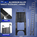 JADDUO 20.3 FT Telescopic Ladder, Aluminium Black Telescoping Ladder with Non-Slip Feet and Stable Hook, Portable Extension Ladder for Household and Outdoor Working, Heavy Duty 330 lbs Max Capacity