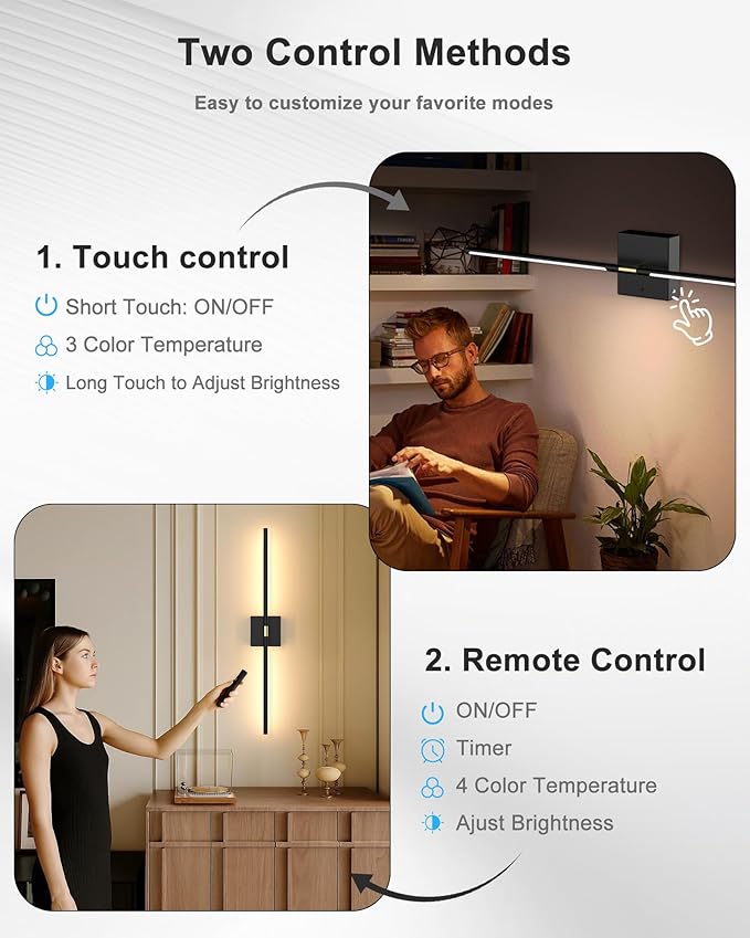 iThird Battery Operated Wall Sconce Set of 2: Rechargeable Wall Lights Wireless Sconces with Touch and Remote, 360° Rotate Magnetic Wall Scone Lighting Decor for Bedroom Living Room Hallway, 31.7Inch