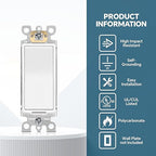 ThunderWay Matte White Single-Pole Decorator Wall Light Switch, Decorative Paddle Rocker Switch Replacement, 15A 120/277V, UL Listed for Residential Grade Applications, 30 Pack