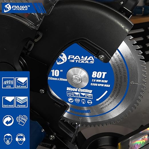 10-Inch 80-Tooth Circular Saw Blade,TCT ATB Framing Blade,30mm Bore (16, 20,25 and 25.4mm Reduction Rings Included) for Table Saws