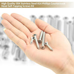 54 Pieces #14 x 3/4" 1" 1-1/4" 1-1/2" 2" Phillips Countersunk Head Self-Tapping Screws, Wood Screws Assortment Kit, 304 Stainless Steel