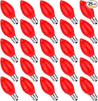 25 Pack C7 Ceramic Christmas Replacment Bulbs, Red Light Bulbs for E12 Candelabra Base Outdoor/Indoor Christmas String Lights, 5 Watt
