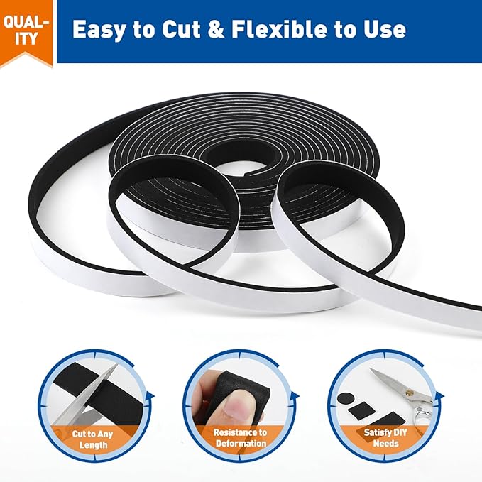 MAGZO Door Weather Stripping, 1/2 Inch W X 1/8 Inch T X 198 Ft Total Weatherstripping Foam Tape Soudproof for Windows 16.5 ft X 12 Rolls, Black