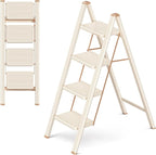 GameGem 4 Step Ladder Folding Step Stool with Wide Anti-Slip Pedal, 330LBS Capacity, Lightweight Portable Stepladder for Home and Kitchen Use, Cream Chocolate