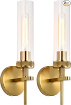 Gold Bathroom Light Fixtures Over Mirror, Vanity Lights Set of 2 with Knurled Texture, Brushed Gold Wall Sconces with Clear Glass Shade, Modern Industrial Bathroom Lighting for Bedroom, Living Room