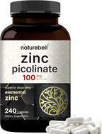 NatureBell High Potency Zinc Picolinate 100mg - 240 Capsules, Bioavailable Form of Zinc for Immune Support and Skin Health - Non-GMO and Gluten- Zinc Supplements
