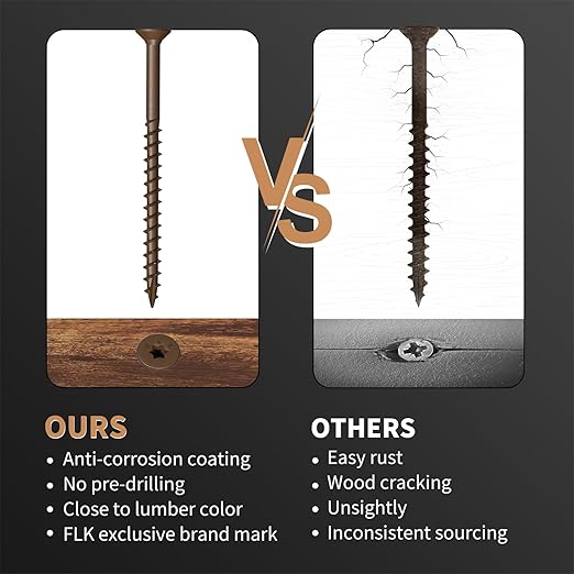 Wood Screws 3 Inch, FIXLINK Deck Screws #10 x 3, 105 PCS, Epoxy Coated, T25 Star Bit Above 1500 Hour Salt Spray Coating Outdoor Decking Screws Excellent Rust Resistant for Wood Fence, Brown
