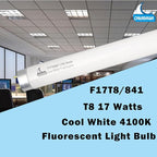 24 Inch Fluorescent Light Bulb F17T8/841 17 Watts, 2 Ft T8 17W Cool White 4100K Straight Linear Fluorescent Tube, G13 Medium Bi-Pin Base, 6 Pack