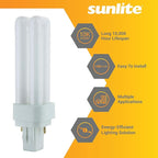 Sunlite 40543 PLD13/SP65K/10PK Double Twin Tube Compact Fluorescent Lamp, PLD 2-Pin, 13 Watts, 660 Lumens, 6500K Daylight, 2-Pin (GX23-2) Base, 10 Pack