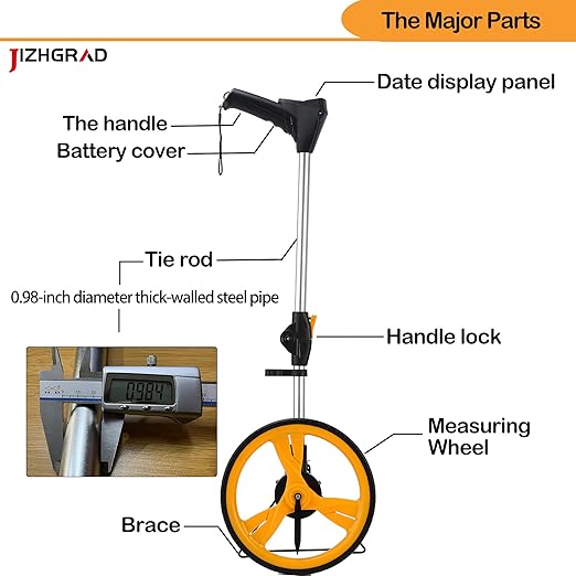 Measuring Wheel Digital Display ±0.3% High Accuracy, 12.5 '' Foldable Distance Measuring Wheel in Feet/Meter, 0.98 Inch Diameter Steel Pipe, Can Store 5 Datas, with Rainproof Backpack