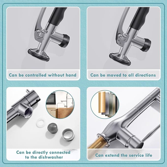 GIMILI Black Stainless Kitchen Faucet with Pull Down Sprayer, Single Handle High Pressure Kitchen Sink Faucet, Commercial Double-Headed Stainless Steel Kitchen Faucet