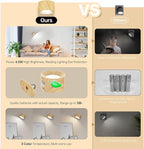 Koopala LED Wall Lamps Set of 2 with Rechargeable Battery Operated, Wall Mounted Lights with 3 Brightness 3 Color Temp Removable Charging 360°Rotate Magnetic, Cordless Wall Sconces for Reading Bedside