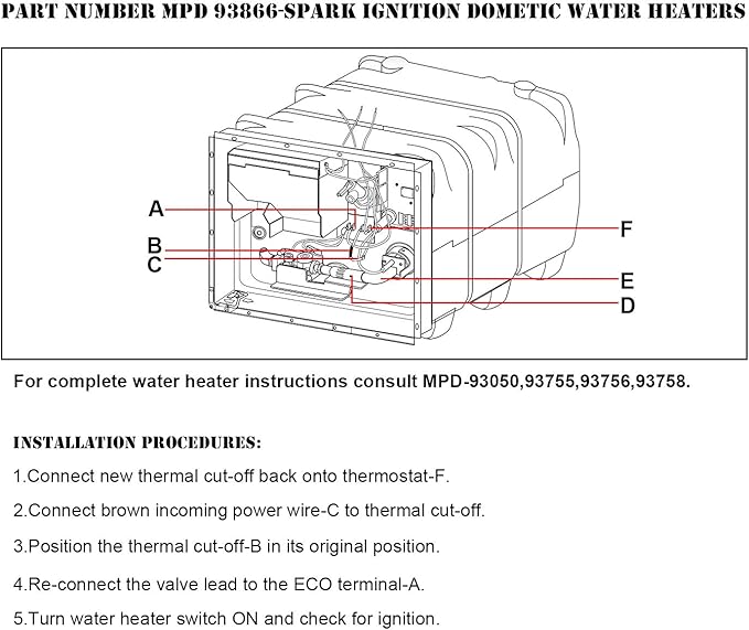 6 Pcs Water Heater Thermal Cut Off Kit Replacement Part, Toilet Part Mobile Fittings Compatible with RV OEM Atwood 93866, Auto Spare Work on Electronic Water Heater