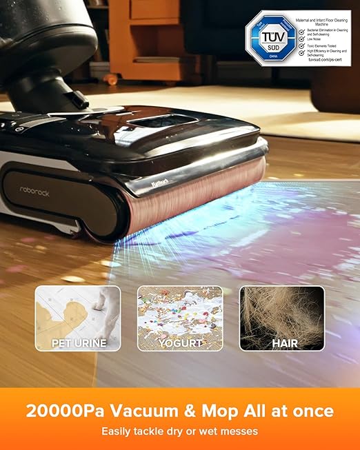 roborock F25 LT Wet Dry Vacuum Cleaner and Mop, 20000Pa Cordless Vacuum Mop Combo, 194°F High Temperature Self Cleaning & Hot Air Flash Drying, 180° Lie-Flat Hard Floor Cleaner, Edge to Edge Cleaning