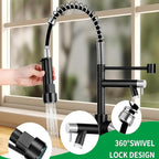 Smart Kitchen Faucet, 3 Modes Pull Down Sprayer, LED Temperature Control, Ceramic Valve,360-Degree Rotation,1 or 3 Hole Deck Plate,Double Spout. 10-Year Warranty. (KW-21NR, Brushed Nickel/Black)