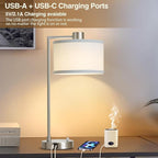 Luvkczc Table Lamps for Living Room with USB C+A Ports - Fully Stepless Dimmable Bedsides Lamp with Linen Lampshade, Lamps for Night Stands Bedroom Reading Office, 2 LED Bulbs Included (Silver)