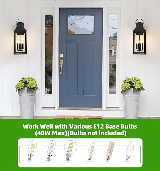 tewei 25'' Large Outdoor Wall Light, Porch Light Outdoor Wall Sconce Lantern, 4-Light Modern Black Exterior Lighting Fixture Wall Mount, Outside Light for House Garage, 1-Pack