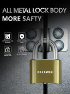 DELSWIN 4-Digit Combination Lock Outdoor Padlock - Heavy Duty Locker Lock with Hardened Steel Shackle, Waterproof Combo Lock for Gym Locker, Hasp Storage, Shed, Fence, Gate (Brass,1Pcs)