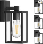 WIHTU Outdoor Light Fixture Wall Mount, 4 Pack Exterior Wall Lantern Waterproof, Black Outside Porch Sconce Lighting with E26 Socket, Matte Metal Finish & Tempered Glass Shade for House Garage Doorway
