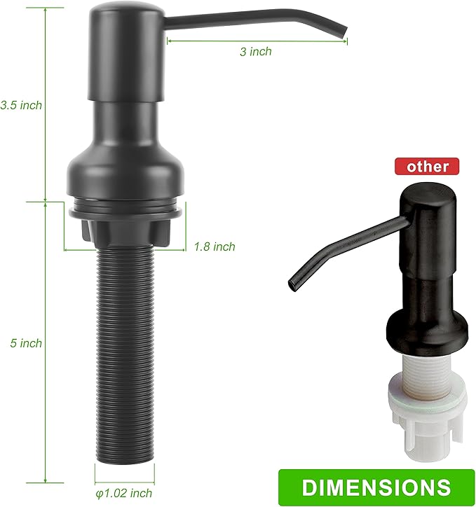 Soap Dispenser for Kitchen Sink, Sink Soap Dispenser with Longer Threaded Shaft Shank, 47" Extension Tube Connects Directly to Dish Soap Container, Wider Pump Head Base （Black）
