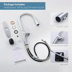 Polished Chrome Kitchen Faucets Solid Brass High Arc One-Handle Kitchen Faucet with Pull Down Sprayer,Kitchen Sink Faucets with Escutcheon