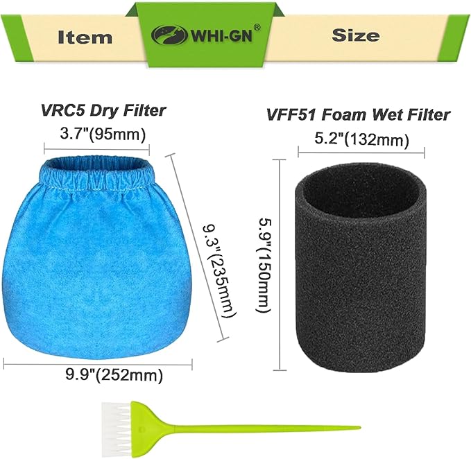 8 Pack VRC5 Cloth Bags for Vacmaster 4 to 16 Gallon Wet/Dry Vacuums + 2 Pack VFF51 Foam Filters, VRC51 Shop Vac Replacement Dust Filter Bags Kit