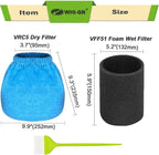 8 Pack VRC5 Cloth Bags for Vacmaster 4 to 16 Gallon Wet/Dry Vacuums + 2 Pack VFF51 Foam Filters, VRC51 Shop Vac Replacement Dust Filter Bags Kit