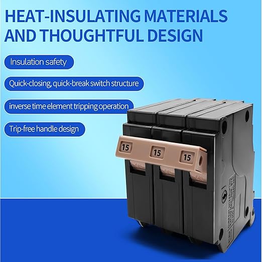 C315 3-Pole 15-Amp Circuit Breaker, Type C3/4-Inch Plug-On Molded Case Circuit Breaker, Thermal Magnetic Protection, 10 KAIC, 120/240V, Fit for fit for Load Centers
