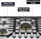 ROBAM 36" Gas Cooktop G515 with 5 Made in Italy Power Brass Burners, Built-in NG/LPG Convertible Gas Stove, Tri-Ring 20,000 BTUs Center Burner with Flame Failure Protection