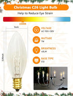 Abeja 25 Pack C26 Clear Torpedo Tip Replacement Lights Bulbs, 7 Watts Replacement Light Bulbs C26 Window Candle Bulbs for Electric Nightlights, Chandeliers, C7/E12 Candelabra Base