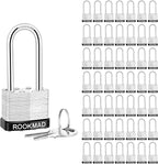 Keyed Padlocks, Laminated Steel Padlock, Keyed Alike Locks with Same Keys, Long Shackle, PE Plastic Hoop, The Lead Content of This Pad Lock complies with CA65, 50 Pack
