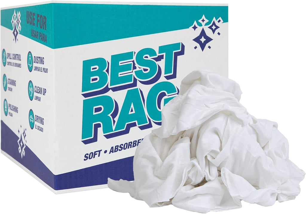 Arkwright W43 Cotton Tshirt Rags - 10 lb Box - Soft Lint Free Cloths for Cleaning, Streak & Scratch-Free, Professional Grade Wiping Towels for Polishing, Painting, and Staining, White