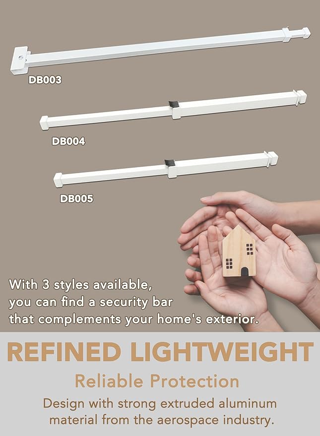 Greatim GT-DB004 Patio Door and Window Security Bar, Safety Bars for Windows, Childproof, Locking System, Anti-Lift Lock, Vertical Bar, Sliding Glass Doors/Window Lock, Adjustable (15.7~26.75 inch)