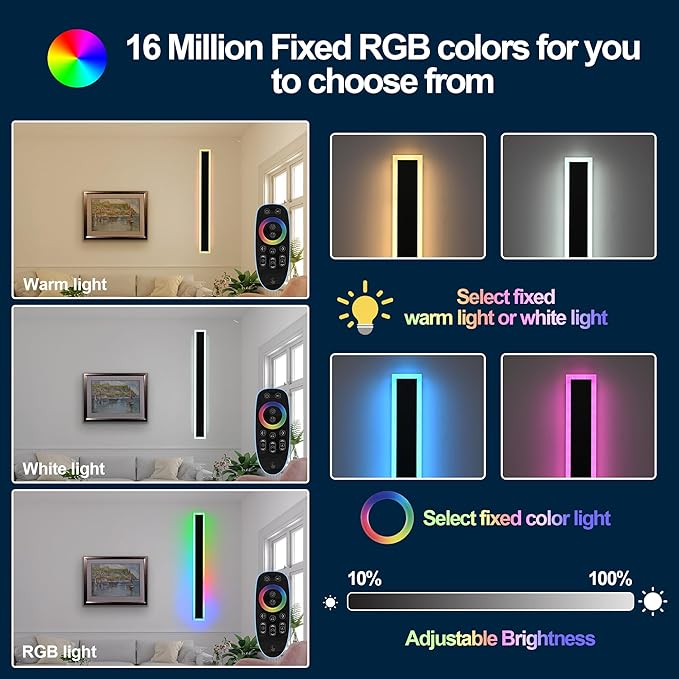 MELUCEE 2 Pack Outdoor RGB Long Wall Lights, 48 Inch Wall Lights RGB/Warm/White Dimmable Modern Led Wall Lighting, IP65 Waterproof Wall Sconce with Remote Control for Outdoor/Indoor Party Gathering