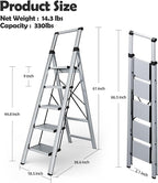 Taranta 5 Step Ladder, Portable Folding Ladder with Wide Pedal, Lightweight Aluminum Step Stool with Convenient Handgrip, 330 lbs Capacity Stepladder for Home, Office - Silver