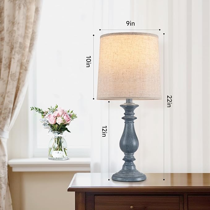 Lamps Set of 2 Vintage Rustic Farmhouse Table Lamps Bedside Reading Lamp Bedroom Nightstand Living Room Teapoy Lamp, Desk Light, 22 Inch High, Navy Blue, with Fabric Shade, Bulb Not Included