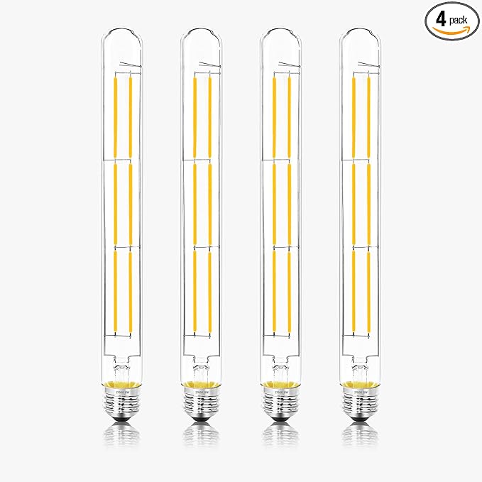 11.8IN 1000LM 2700K Soft White Light Bulbs E26 Base, T10 T9 Edison Bulbs Dimmable 8W, AC 120V 100 Watt Equal Filament Bulb, Vintage Clear Glass Long Tubular LED Bulb, UL Listed - 4Pack