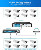 ZOSI 4K PoE Security Camera System,4pcs 8MP Indoor Outdoor Bullet Cameras with Person Vehicle Detection,People Counting,One-Way Audio,100ft Night Vision,4K/8MP 8CH NVR with 2TB HDD for 24/7 Recording