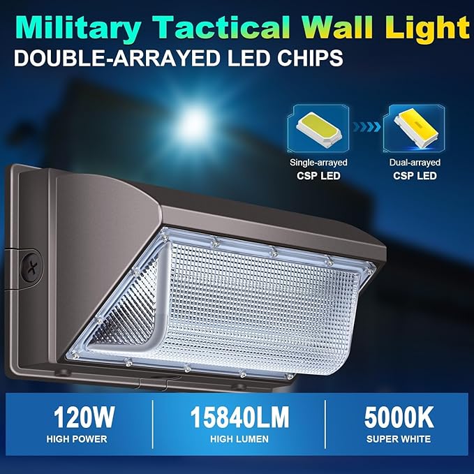 ledmo LED 120W Wall Pack Light with Photocell, 15840LM 5000K Dusk to Dawn Outdoor Commercial Security Lighting, IP65 Waterproof Outdoor Wall Lights