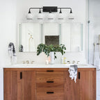 Black Bathroom Light Fixtures 5-Lights Vanity Lights with Milky White Frosted Glass Shade Bathroom Vanity Light 39.2 inch Wall Sconce Lighting Bath(Exclude E26 Bulb)