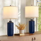 Lamp for Living Room Bedroom Lamps Farmhouse Table Lamps Set of 2 Vertical Stripe Ceramic Table Lamp,Linen Shade with Bulb, 25 in High,Navy Blue