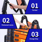 JADDUO Telescoping Ladder A Frame,12.5 Ft Compact Aluminum Extension Ladder,Portable Telescopic RV Ladder for Outdoor Camper Trips Motorhome with Tool Platform and Stabilizer Bar 330 lbs, Black Orange